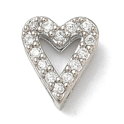 Платина Латунные микропаве из прозрачного кубического циркония, сердце, без кадмия и без свинца, долговечный, стойки покрытие, платина, 8x7x3.5 мм, отверстие : 1.5x6 мм