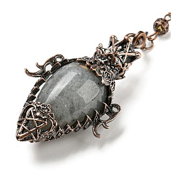 Лабрадорита Натуральный лабрадорит маятник для биолокации большие подвески, с реечным покрытием, фурнитура из красного медного сплава, без свинца и без кадмия, слеза, 298~305 мм