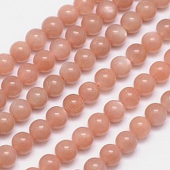 Sunstone Natural Sunstone Beads Strands, Grade AA, Round, 10mm, Hole: 1mm, about 40pcs/strand, 15.5 inch