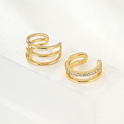 Ring Real 18K Gold Plated Brass Cuff Earrings, Cubic Zirconia Asymmetrical Earrings, Ring, 12mm