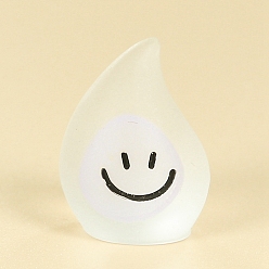 White Luminous Resin Small Flame with Smiling Face Display Decoration, Glow in the Dark, Micro Landscape Car Desktop Ornaments, White, 25x18x16mm