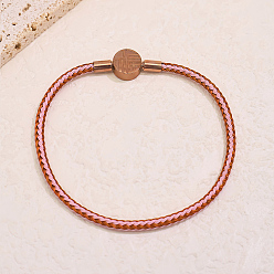 Rose Gold Adjustable Chinese Style Fortune 304 Stainless Steel Braided Steel Wire Bracelets for Women, Rose Gold, 7.87 inch(20cm)