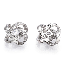 Real Platinum Plated Rhodium Plated 925 Sterling Silver Micro Pave Cubic Zirconia Charms, with S925 Stamp, Flower Charms, Nickel Free, Real Platinum Plated, 11x11x4mm, Hole: 1.2mm