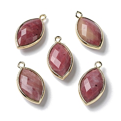 Rhodonite Natural Rhodonite Pendants, with Platinum Brass Edge, Faceted, Horse Eye, 22x12x5.5mm, Hole: 1.8mm