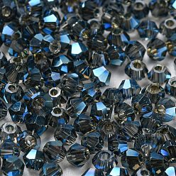 Marine Blue Full Rainbow Plated Transparent Electroplate Glass Beads, Faceted, Bicone, Marine Blue, 2x2mm, Hole: 0.7mm, about 720pcs/bag