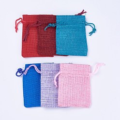 Mixed Color 6 Colors Burlap Packing Pouches Drawstring Bags, Mixed Color, 9x7cm, 5pcs/color, 30pcs/bag