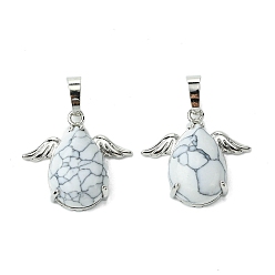 Говлит Синтетических подвески Говлит, Подвески-капли со стойкой, латунные крылья с платиновым покрытием, крылья из латуни, без кадмия и без свинца, без кадмия и без свинца, 22~22.5x24.5x8~9 мм, отверстие : 7x5 мм