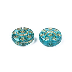Dark Turquoise Plating Acrylic Beads, Metal Enlaced, Flat Round, Dark Turquoise, 12.5x4.5mm, Hole: 1.6mm, about 895pcs/500g