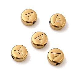 Letter A 304 из нержавеющей стали бусы, плоские круглые с буквы, ионное покрытие (ip), реальный 18 k позолоченный, буква a, 7x3.5 мм, отверстие : 1.6 мм