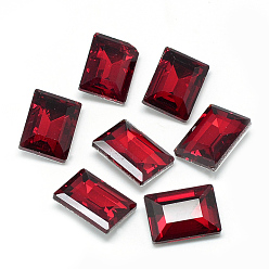 Red Pointed Back Glass Rhinestone Cabochons, Back Plated, Faceted, Rectangle, Red, 8x6x3.5mm