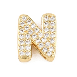 Letter N Латунные микропаве из прозрачного кубического циркония, долговечный, стойки покрытие, без свинца и без кадмия, реальный 18 k позолоченный, Письмо N, 12x9.5x4.5 мм, отверстие : 1.5x4.5 мм