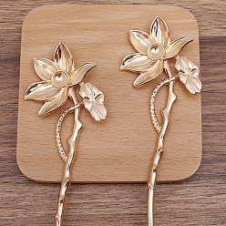 Light Gold Alloy Lotus Hair Sticks for Enamel, Cabochons Settings, Long-Lasting Plated Hair Accessories for Women, Light Gold, 175x47mm, Tray: 10mm