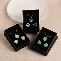 Mixed Color Druzy Resin Pendant Necklaces & Stud Earrings Jewelry Sets, with Rhinestone and Cardboard Jewelry Boxes, Flat Round, Mixed Color, 18.1 inch, 16x5mm, Pin: 0.7mm
