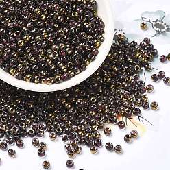 Coconut Brown Glass Seed Beads, Half Plated, Inside Colours, Round Hole, Round, Coconut Brown, 4x3mm, Hole: 1.4mm, 5000pcs/pound