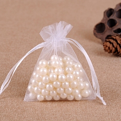 White Organza Jewellery Storage Pouches, Wedding Favour Party Mesh Drawstring Gift Bags, Rectangle, White, 7x5cm