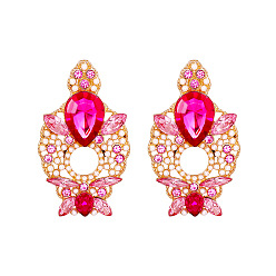 56454 Fashionable Pink Diamond Alloy Inlaid Pearl Geometric Earrings for Women with Sparkling European and American Style Studs