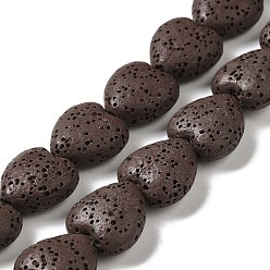 Coconut Brown Natural Lava Rock Beads Strands, Dyed, Heart, Coconut Brown, 14x13~13.5x7mm, Hole: 1.2mm, about 30pcs/strand, 16.14''(41~14.5cm)