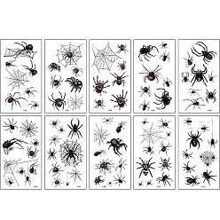 Черный Съемная временная тату-наклейка на тему Хэллоуина, татуировки паука для мужчин женщин косплей украшения для вечеринок, чёрные, 120x68 мм, 10 шт / комплект
