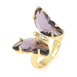 Lila Messing-Mikro pflastern Zirkonia Fingerringe, mit Glas, Schmetterling, Bleifrei und cadmium frei, langlebig überzogen, Gestell, echt 18 k vergoldet, lila, us Größe 6 (16.5 mm)