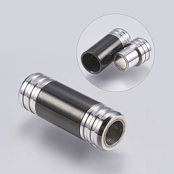 Gunmetal & Stainless Steel Color 304 Stainless Steel Magnetic Clasps with Glue-in Ends, Column, Gunmetal, 28x10mm, Hole: 6mm