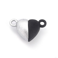 Black Alloy Magnetic Clasps with Loops, Heart, Silver & Black, 15x9.5x6mm, Hole: 1.5mm