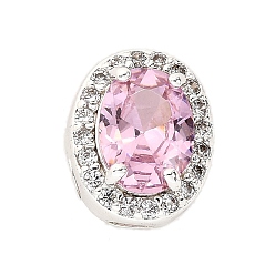 Oval Латунные микро проложить кубического циркония бусы, серебряные, овальные, 11x9x7 мм, отверстие : 2x3 мм