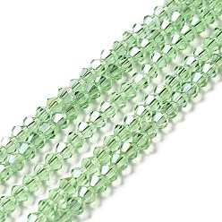 Light Green Transparent Electroplate Glass Beads Strands, AB Color Plated, Faceted Bicone, Light Green, 4.5x4mm, Hole: 0.7mm, about 88~92pcs/strand, 13.50~14.06 inch(34.3~35.7cm)