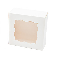 White Paper Cardboard Gift Storage Box, with PVC Clear Window, Square, White, 10x10x6.5cm