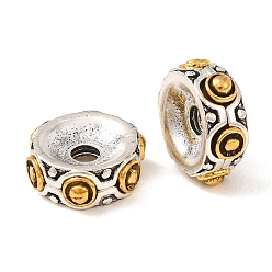 Antique Silver & Antique Golden Alloy Beads, Flat Round with Round Dot, Lead Free & Cadmium Free, Long-Lasting Plated, Rack Plating, Antique Silver & Antique Golden, 10x4mm, Hole: 2mm