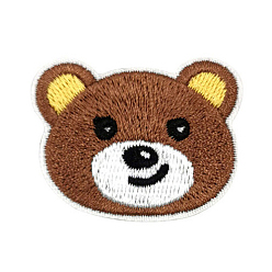 Saddle Brown Computerized Embroidery Cloth Iron on/Sew on Patches, Costume Accessories, Appliques, Bear Head, Saddle Brown, 33x41mm