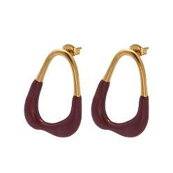 Седло Коричневый 304 серьги из нержавеющей стали эмаль, ионное покрытие (ip), самородки, золотые, седло коричневый, 30.5x22.5 мм