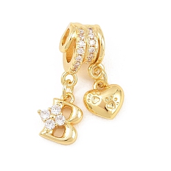 Letter B Латунные микропаве прозрачные подвески с фианитом, сердце прелести, долговечный, стойки покрытие, без кадмия и без свинца, реальный 18 k позолоченный, В письме, 23.5 мм, отверстия : 3 mm и 4 мм, Сердце: 8.5x8x3.5 mm, Письмо: 10x9x3.5 мм