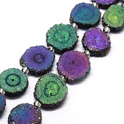 Colorful Natural Druzy Quartz Crystal Beads Strands, Solar Quartz, Dyed, Nuggets, Colorful, 14~22x13~20x4~6mm, Hole: 1.5~2mm, about 9~12pcs/strand, 7.7~7.9 inch(19.5~20cm)