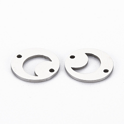 Stainless Steel Color Tarnish Resistant 201 Stainless Steel Links Connectors, Cut, Flat Round with Moon, Stainless Steel Color, 13x1mm, Hole: 1.2mm