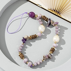 Amethyst Natural Amethyst Chip Beads Mobile Straps, with Glass Beads, Mobile Decoration, 30cm
