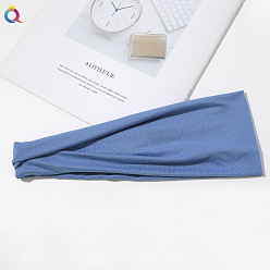 C253-A plain color headband with denim blue design Printed Knit Headband for Women - Sweat Absorbent Yoga Sports Hair Band