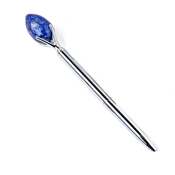 Lapis Lazuli Natural Lapis Lazuli Egg Ball-Point Pen, Stainless Steel Ball-Point Pen, Office School Supplies, 155mm