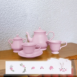 Pink Сплав чайный сервиз мини модель, с наклейкой, аксессуары для кукольного домика с микро-ландшафтом, притворяясь опорными украшениями, розовые, 40x32 мм