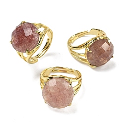 Клубничный Кварц Латунные манжеты с открытыми кольцами, с натуральным клубничным кварцем, круглые, граненые, стойки покрытие, долговечный, золотые, 18 мм