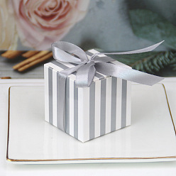 Gray Square Paper Striped Candy Storage Box with Ribbon, Candy Gift Bags Christmas Party Wedding Favors Bags, Gray, 5.5x5.5x5.5cm