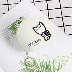 White Cute Cat PU Leather Zipper Wallets with Platinum Tone Iron Split Key Ring, Coin Purses, Change Purse for Women & Girls, White, 10x11x6cm