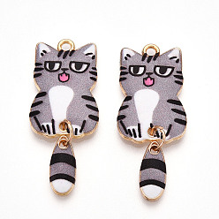 Светло-серый Подвески из эмали и сплава, золотые, кошачье очарование, светло-серый, 39x15.5x2 мм, отверстие : 2 мм