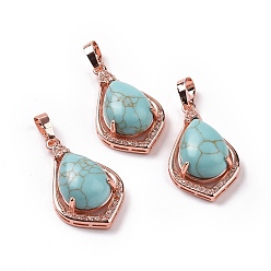 Synthetic Turquoise Synthetic Turquoise  Pendants, Teardrop Charms, with Rose Gold Tone Rack Plating Brass Findings, 32x19x10mm, Hole: 8x5mm