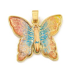 Темно-Голубой Прозрачные смоляные подвески, латунные подвески-бабочки, реальный 18 k позолоченный, без кадмия и без свинца, глубокое синее небо, 26x29.5x5.5 мм, отверстие : 3x4 мм