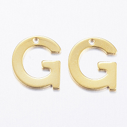Letter G 304 Stainless Steel Charms, Letter, Initial Charms, Real 18k Gold Plated, Letter.G, 11x6~12x0.8mm, Hole: 1mm