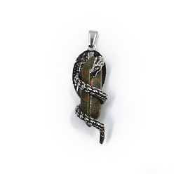 Unakite Natural Unakite Double Terminal Pointed Pendants, Dragon Charms with Faceted Bullet, with Antique Silver Tone Alloy Findings, 39x15mm