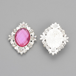 Orchid Alloy Rhinestone Flat Back Cabochons, with Acrylic Rhinestone, Oval, Silver Color Plated, Orchid, 32x25x4.5mm