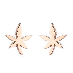 Maple Rose Gold Unique Asymmetric Love Lock Mushroom Earrings with Maple Leaf Design for Spring