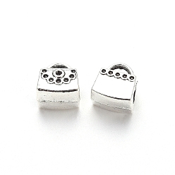 Antique Silver Tibetan Style Alloy European Beads, Large Hole Beads Rhinestone Settings, Cadmium Free & Lead Free, HandBag, Antique Silver, Fit for 1mm & 2mm  rhinestone, 11x9x6.5mm, Hole: 4.5mm, about 500pcs/1000g,
