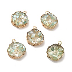 Dark Sea Green Transparent Resin Pendants, Nuggets Charm, with Light Gold Tone Iron Findings and Gold Foil, Dark Sea Green, 21~23x17~20x5.5mm, Hole: 1.6mm